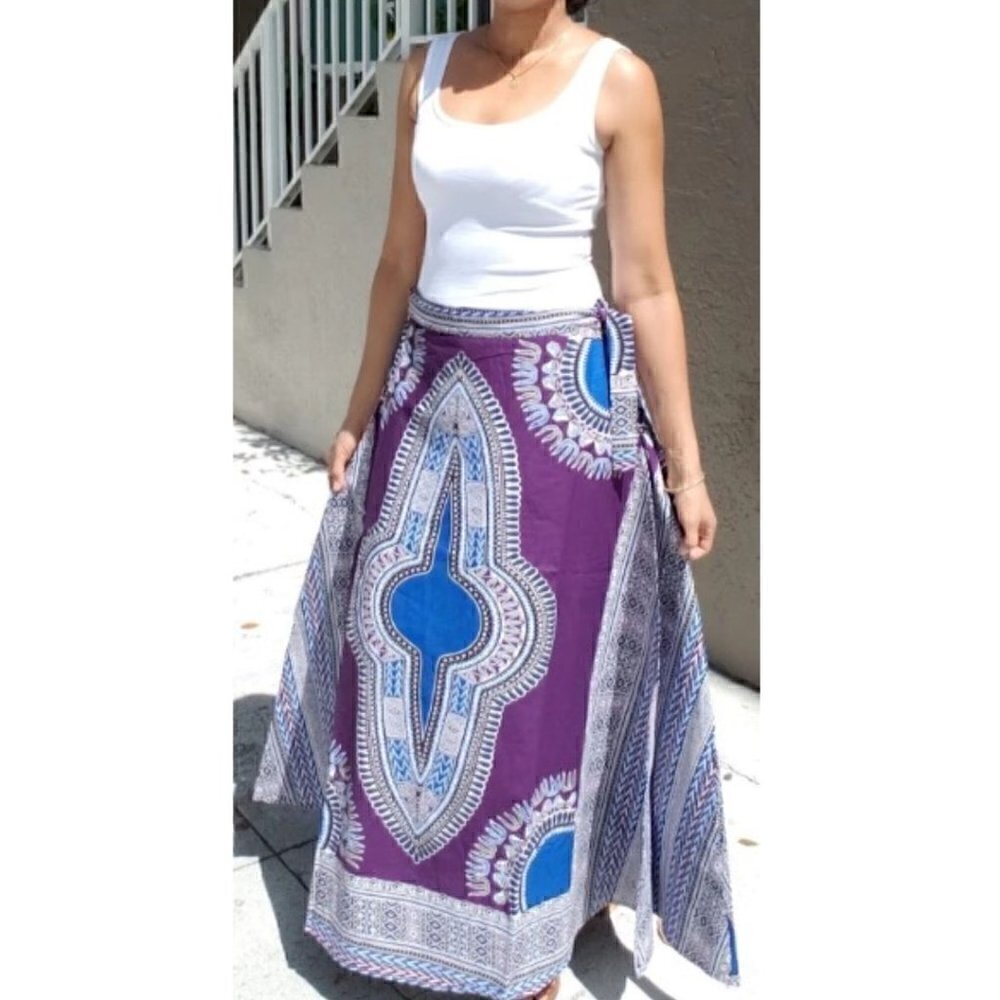 Ethnic African Print Wrap Maxi Skirt Free size